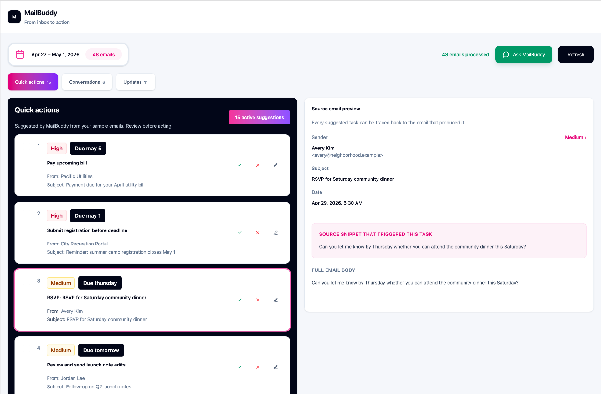 MailBuddy product interface